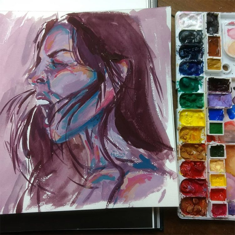 Portrait painting with experimental colors