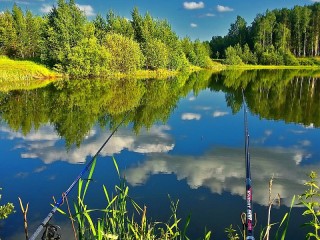 Собирать пазл Рыбалка на озере онлайн