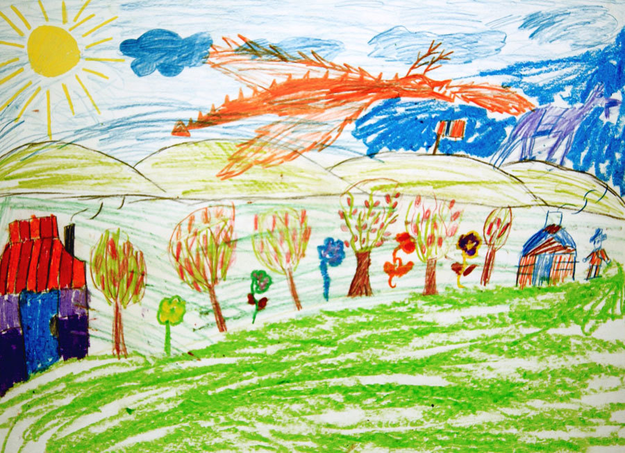 Красный дракон на детском рисунке