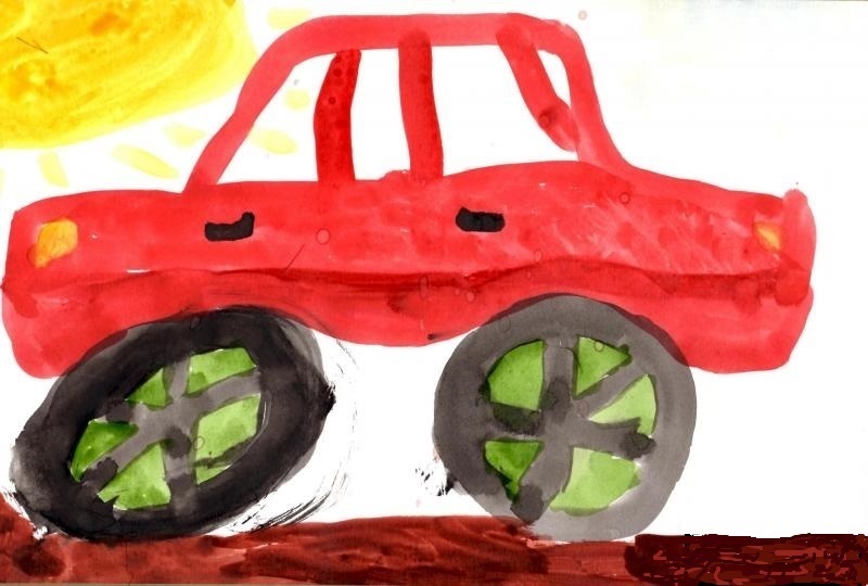 Красная машина на детском рисунке