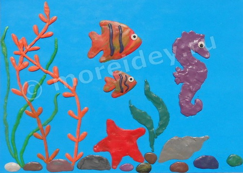 Рисунки пластилином на картоне для детей: поделка подводный мир фото