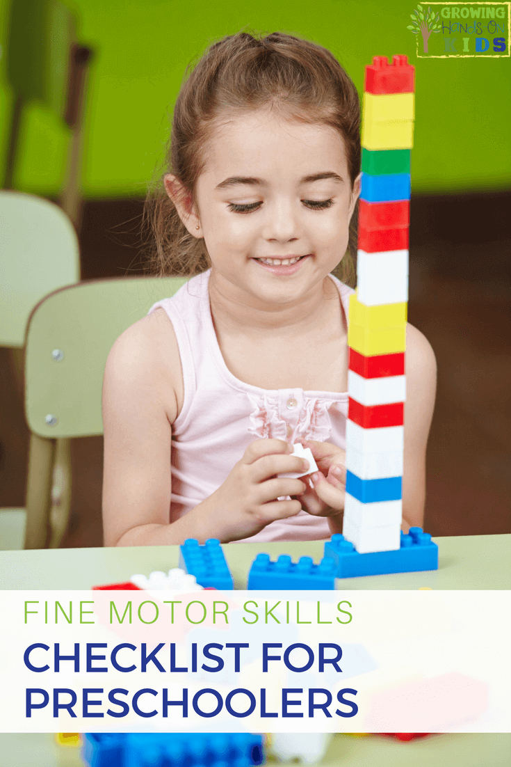 Fine Motor Skills Checklist for Preschoolers, ages 3-5 years old. 