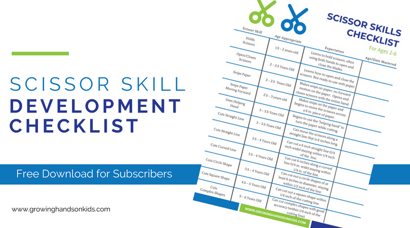 Scissor skill development checklist. Cutting skill checklist for parents, teachers, and therapists.