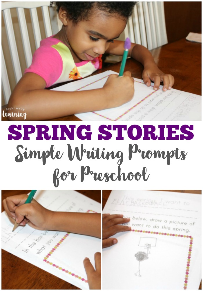 These spring preschool story prompts are an easy way to help preschoolers start writing creatively!