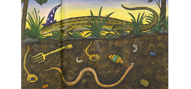 Иллюстрация Акселя Шеффлера к книге Джулии Дональдсон «Суперчервячок»